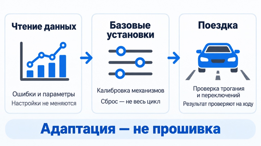 Чтение данных, базовые установки и поездка — разные части работы с DSG