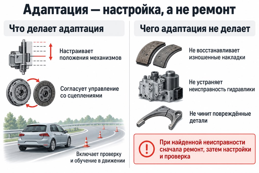 Что делает адаптация DSG и какие неисправности она не устраняет