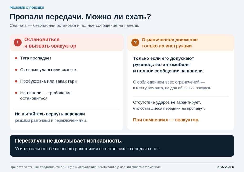 Когда нужно остановиться и вызвать эвакуатор при пропаже передач DSG