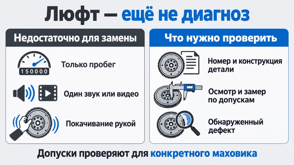 Почему пробег и покачивание маховика рукой не заменяют осмотр и проверку по допускам